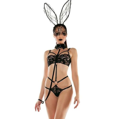 Lingerie jogo de roleplay de coelho de renda macacão de três peças conjunto sexy Playboy Bunny disfarce