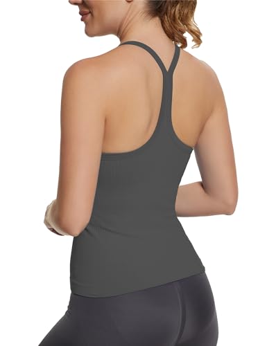Image of MathCat Seamless Workout Tank Tops with Built in Bra,Racerback Athletic Tank Tops Ribbed Soft Yoga Shirts XS-XL