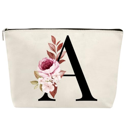 Personalisierte Kosmetiktasche Mädchen Make Up Tasche mit Buchstaben A Schminktasche Kulturtasche Damen Kulturbeutel Reise Mäppchen Geschenke für Frauen Geburtstagsgeschenk Weihnachten