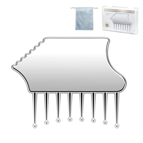 HUGJOG Metal Gua Sha Scalp Massage Tool - Multi-Edge Metal Head Massager & Scalp Scrubber Portable Gua Sha Comb for Scalp Face Neck Hand & Leg Care with Velvet Storage Pouch