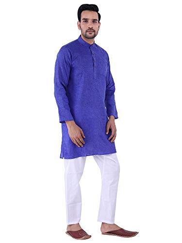 Image of JEXI Men's Cotton Blend Solid Kurta Pyjama Set - Knee-Length, Mandarin Collar, Full Sleeve, Ethnic Wear