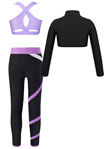Kids Girls Gymnastics Yoga Workout Set Dance Sport Bras with Athletic Leggings and Long Sleeve Crop Top2