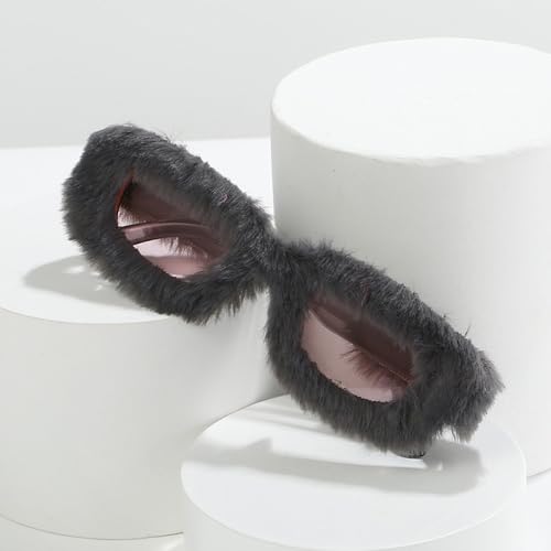 Lunettes de soleil rectangle marron thé léopard avec monture peluche douce - 3