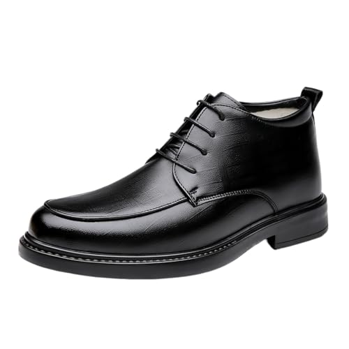 Winter Men's Warm Business Leather Oxfords, Plush Fleece-Lined High-top Dress Shoes, Comfortable & Durable, Ideal for Office Events