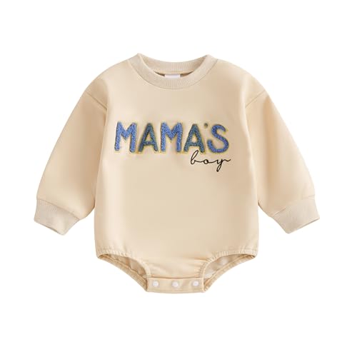 Image of FIOMVA Baby Boy Fall Clothes Newborn Bubble Romper Toddler Long Sleeve Mama's Boy Letter Bodysuit Winter Infant Outfits