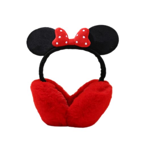 XNDZ Girls Winter Earmuffs with Mouse Ears for Toddler Kid Children Soft Plush Warm Ear Muffs Outdoor Ear Warmers Foldable Ear Covers, Gifts for Girls (Red)