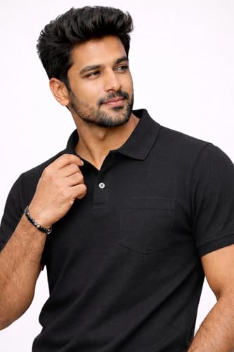 Image of Premium Pique Cotton Pocket Polo T-Shirt for Men | 210-220 GSM | Regular Fit | 2-Button Placket | Soft Breathable Fabric | XS-3XL