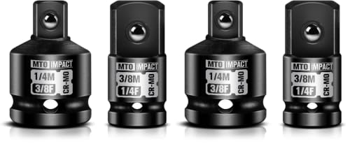 Image of MTO 2-Piece Impact Socket Adapter and Reducer Set, 3 /8 inch Female to 1 /4 inch Male Reducer, 1 /4 inch Female to 3 /8 inch Male Adapter, CR-MO, for Impact Wrench & Ratchet Use (Pack of 2)