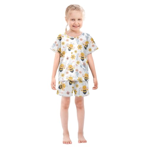 ALAZA Cute Funny Bee Pajamas Set Short Sleeve Cotton Sleepwear Summer Pjs 2 Piece 5-14Y3