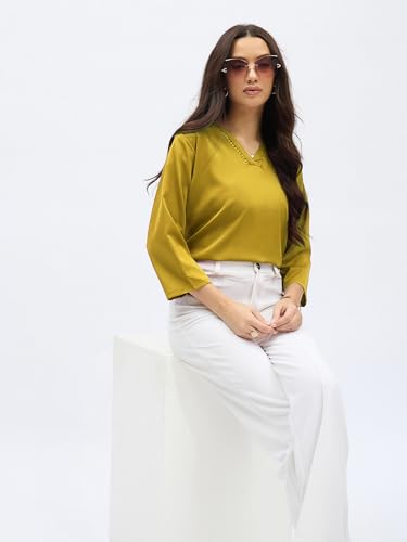 Image of SheWill Printed Top with Contrast Tipping - Stylish Ethnic & Western Tops for Women - Summer Travel Wear, Trendy Tops for Jeans, Lightweight & Comfortable Casual Wear