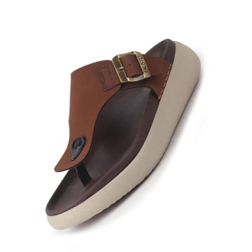 Image of FAUSTO Men Buckle Adjustable T-Strap Side Stitched Summer Waterproof Slip On Sandals|Comfort Featherlite Insole|Thong Slipper for Monsoon Rainy Season