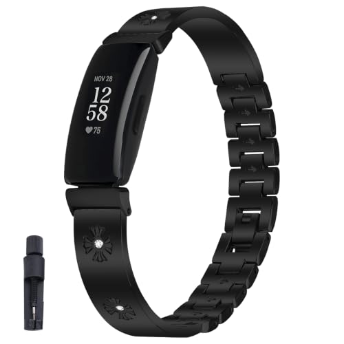 KUTEWEU Metal Correa Compatible con Fitbit Inspire 2 Brazalete, Femenino Quick-Fit Pulsera de Repuesto Acero inoxidable Strap para Fitbit Inspire Smartwatch Accesorios (Negro)