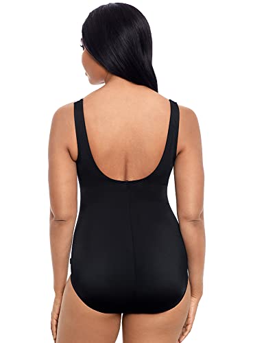 Reebok Women's Swimwear Sport Fashion Mirage Effect Scoop Neck Soft Cup One Piece Swimsuit, Black/White, 16 #TOP2