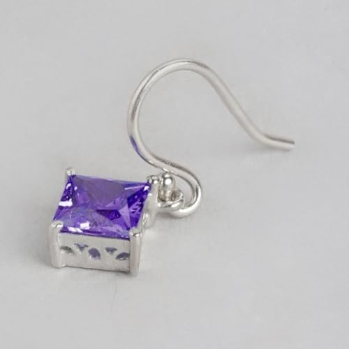 925 Silver Purple CZ Rhodium Fish Hook Earrings Hallmark