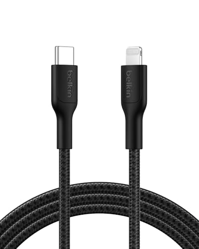 Image of Belkin Apple Certified Nylon Braided USB C to Lightning Cable 2 Meter - MFi Certified 18W iPhone Charger Cord - Apple Charger Cable - Fast Charging for iPhone 14, 13, iPad, Airpods - Black