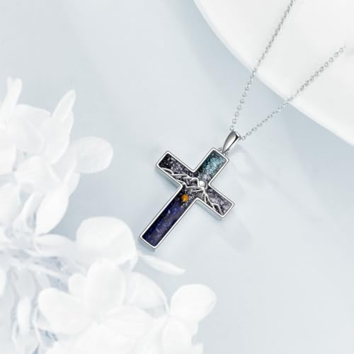 YFN Cross Necklace Sterling Silver Mountain and Ocean Pendant Religious Jewelry Gifts for Women Men3