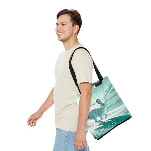 Premium Tote Bag - Arctic Hare Darting Across Mint-Green Snow with Shimmering Flakes, Reinforced Stitching3