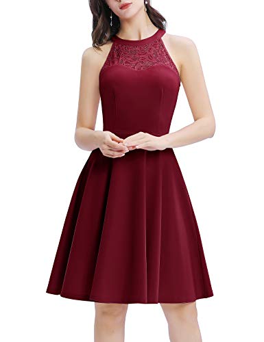 Bbonlinedress Damen Cocktailkleidkleid Abendkleider Rockabilly Retro Vintage Neckholder Claret L