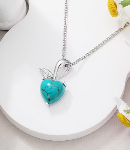 Heart Real Turquoise Necklace for Women 925 Sterling Silver Genuine Green Stone Pendant Jewelry for Her Wife Mom Sister Girlfriend3