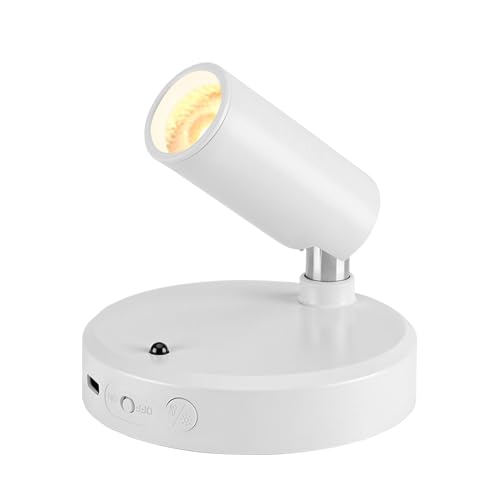 Image of EZVALO Battery-Powered LED Spotlight Indoor, Wireless Picture Lights with Remote, 5500mAh Rechargeable Mini Display Light, Uplighting Indoor for Artwork, Tree, Painting, Portrait (1-Pack White)