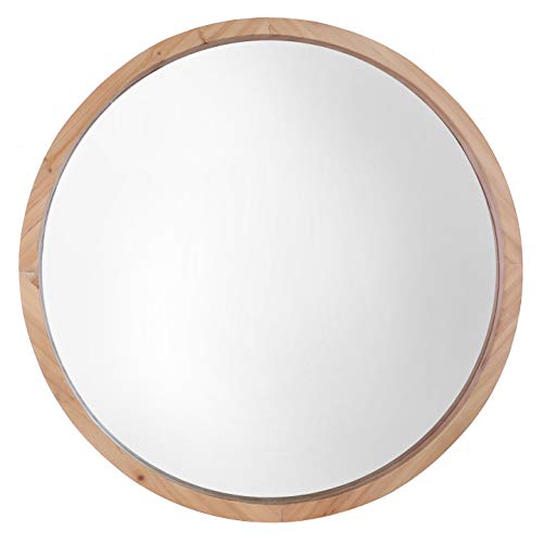 Mirrorize Espejo Redondo Pared Madera Grande 76 Cm, Espejo Redondo Baño Pared Decorativo, Decoración De Pared, Espejo Recibidor Y Habitación, Marrón Natural