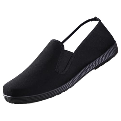 Beijing Men's Soft Bottom Cloth Shoes Slip-On Casual Footwear Black Canvas Street Stall Shoes Comfortable Round Toe Rubber Sole