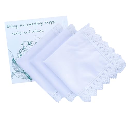 MileyMarla Ladies Embroidery Cotton White Handkerchiefs Lace Wedding Hankies