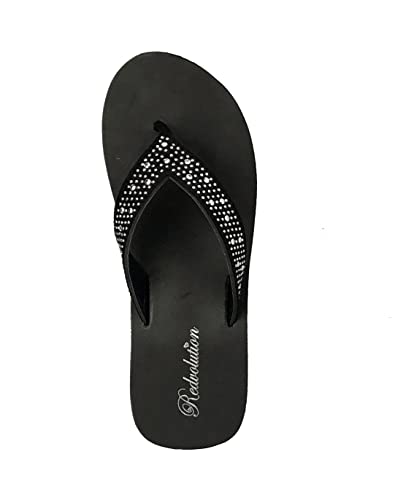 Image of REDVOLUTION New Women's Rhinestone Sandals Platform T-Strap Jewel Sandals High Wedge Flip Flops