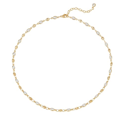 Dremmy Studios Cubic Zirconia Choker Necklace for Women, Hypoallergenic & Elegant Oval CZ Stackable Jewelry, Perfect for Daily Wear, Office, Parties and Gifts