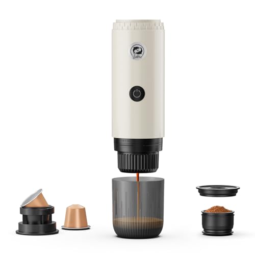Cafetera espresso portátil con autocalentamiento, cafetera eléctrica de viaje de 19 bares para campamento y coche, mini máquina de espresso 2 en 1 compatible con cápsulas Nespresso y café molido