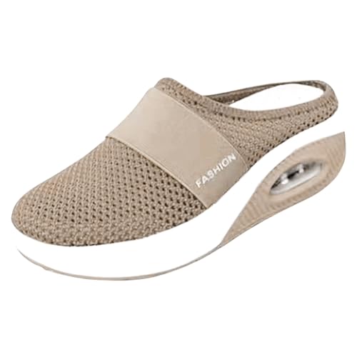 Yekdmxop Pantuflas ortopédicas para mujer, pantuflas de verano ortopédicas con cojín de aire, suaves, cómodas, transpirables, antideslizantes, punta cerrada, zapatillas 2025, A08 caqui, 43 EU