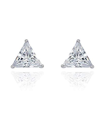 Nemichand Jewels Triangle CZ 925 Pure Sterling Silver White Single Stone Solitaire Stud Earrings For Men, Women, Boys And Girls