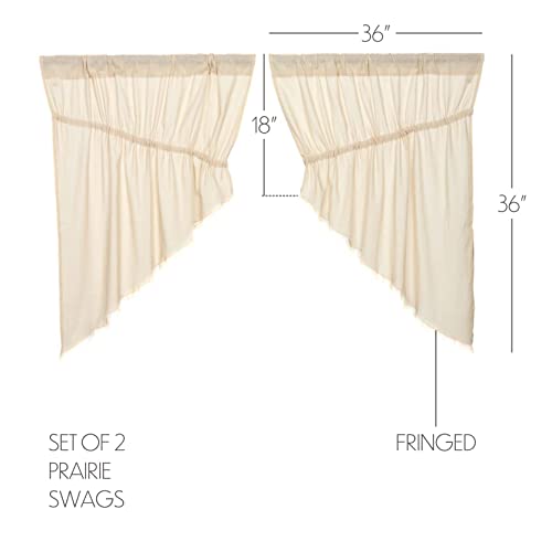 VHC-Brands-Tobacco-Cloth-Collection-Farmhouse-Kitchen100-Cotton-Country-Window-Curtains-Fringed-Prairie-Swag-Pair-2-pc-Set-Natural VHC Brands Tobacco Cloth Collection Farmhouse Kitchen100 Cotton Country Window Curtains Fringed Prairie Swag Pair 2 pc Set Natural