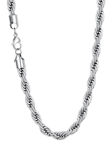 U7 Chunky Rope Chain Stainless Steel Hip Hop Necklace Men Womens 9mm Thick Twisted Rope Chains...