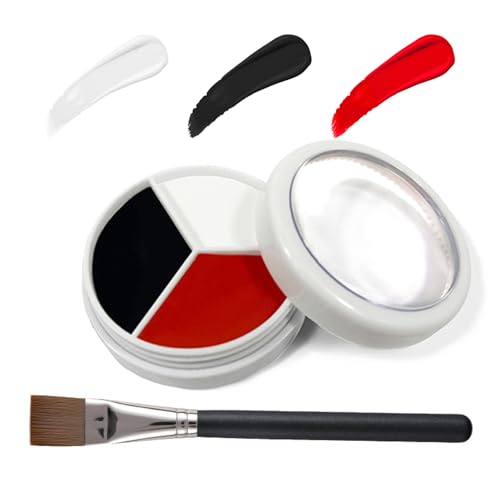 Juego de pintura corporal, 3 colores, pintura facial con pincel, paleta de maquillaje para teatro, cara y cuerpo, pintura facial para Halloween, arte corporal, fiesta, maquillaje, color negro, blanco
