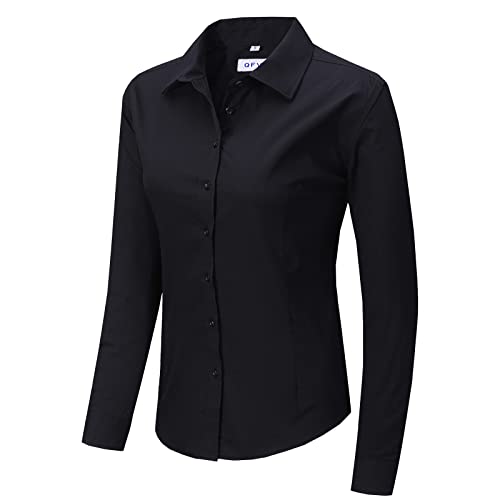 Womens Button Up Shirts Slim-Fit Long Sleeve Stretch Cotton Basic Work Shirt2