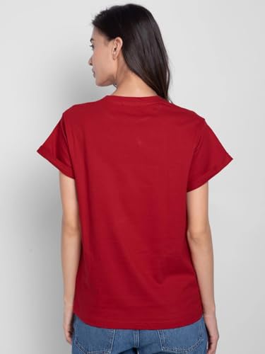 Image of Bewakoof Women's Typography 100% Cotton T-Shirt - Boyfriend Fit, Round Neck, Half Sleeves