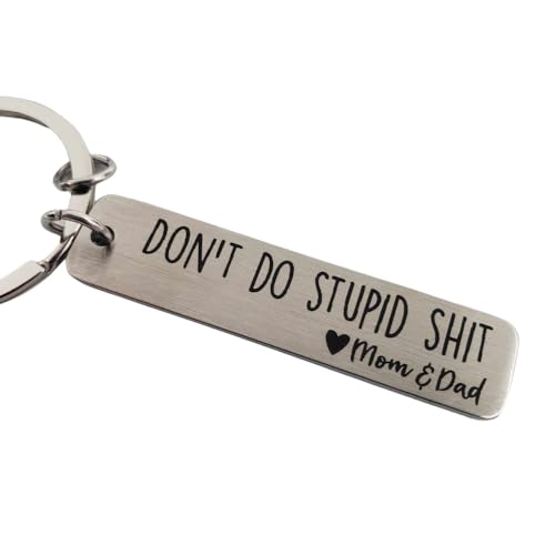 Pretty Inappropriate Dont Do Stupid Shit Metal Keychain 16 Year Old Boy Birthday Gift Ideas Sweet 16 Gifts for Girls Drive Safe Keychain for Daughter 16 Year Old Girl Birthday ((Heart) Mom & Dad)