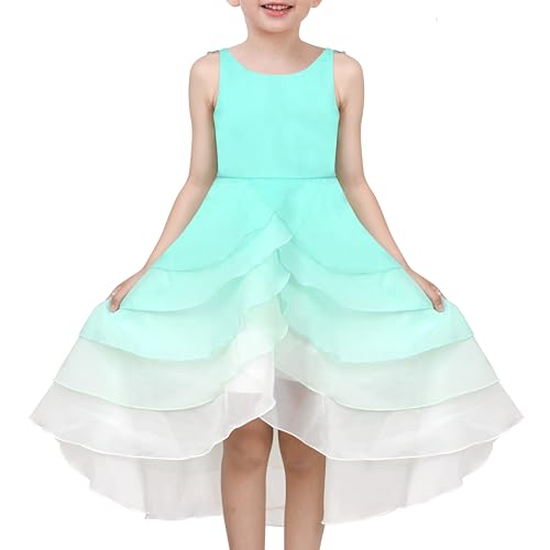 Sunny Fashion Girls Dress Gradient Zigzag Hi-lo Suspender Backless Sleeveless