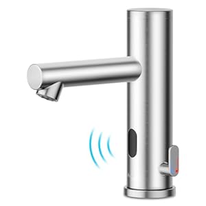 Achelous Stainless Steel Automatic Touchless Bathroom Sink Faucet, Hands Free Infrared Sensor Basin Faucet with Temperature Control, Battery Powered Sensor Bathroom Tap