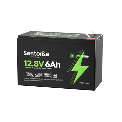 SENTORISE 12 V 6 Ah LiFePO4 Lithium-batterie, mit Niedertemperaturschutz 6Ah USV-Batterien für Camping im Freien, Solarmodule, Fischfinder, Kinder-Jeeps usw