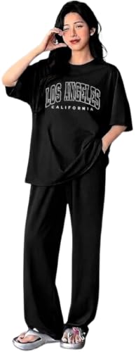 Image of DIAZ Women Co-ord Set for Girls | Stylish Two Piece Dress with Oversize Tshirt & High Waist Jogger|Trendy Cotton Blend Track Suit Set for Women | Casual /Travel & Lounge Wear Outfits