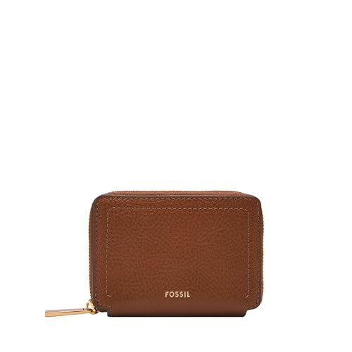 Image of Fossil Women's Logan RFID-Blocking Leather Zip Around Card Case Wallet with Keychain