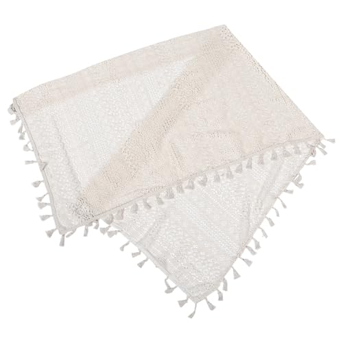 VANZACK Cenefa de Encaje Bohemio Hueca para Ventana Visillo Corto de Macramé con Borlas Cortina para Cocina Sala y Baño Protección contra Polvo y Sol Fácil Limpieza