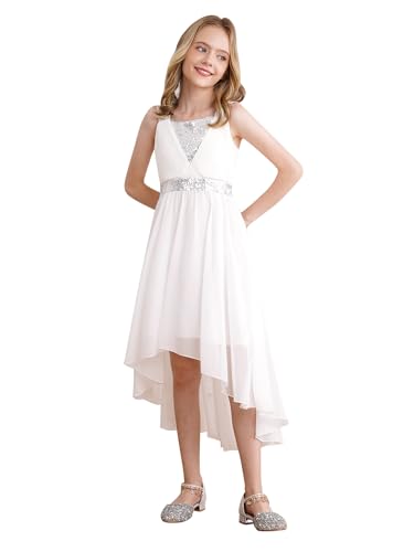 Kids Flower Girl Dress A-Line High Low Hem Bridesmaid Dress Ruched Chiffon Wedding Evening Gown3