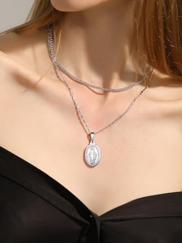 Image of U7 Virgin Mary Necklace for Women,18K Gold Plated /Sterling Silver Oval Miraculous Medal Virgin Mary Pendant Necklace