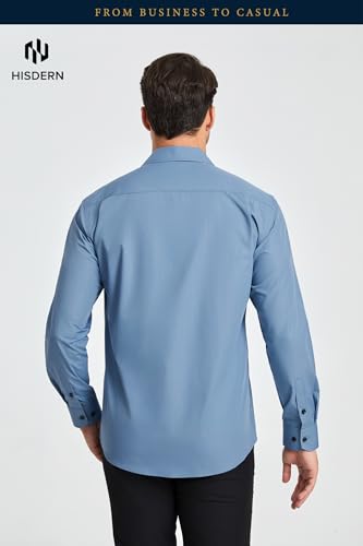 Image of HISDERN Mens Dress Shirts Long Sleeve Button Down Casual Shirts for Men Inner Contrast Formal Business Tuxedo Wedding Shirt