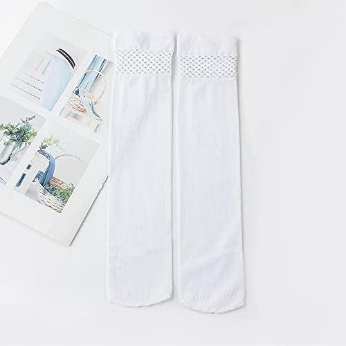 Damskie seksowne podkolanówki Pończochy siatkowe Białe kabaretki w stylu Czarne długie skarpetki (WH One Size) (Wh One Size)