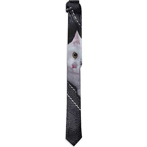 Corbata de hombre Jeans rasgados Gato blanco Moda Poliéster Lazos ajustados Corbatas...