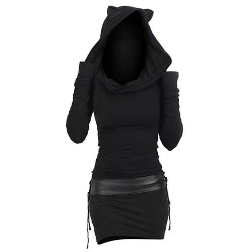 Damen Pulloverkleid Mit Kapuze Herbstkleid Sexy Pullover Kleid Kapuzenpullover Hoodie Farbeblock Slim Casual Langarm Minikleid Enges Strickkleid...